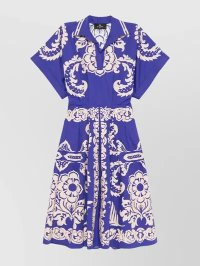 ETRO MIDI DRESS WITH BELTED WAIST AND V-NECK