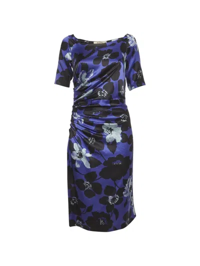 Pre-owned Etro Midi Floral-print Ruched Dress In Blue