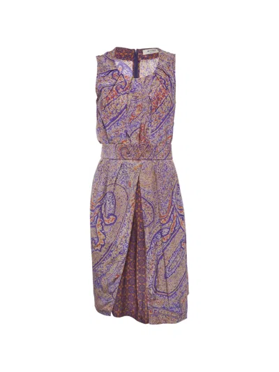 Pre-owned Etro Midi Floral-print Sleeveless Dress In Purple