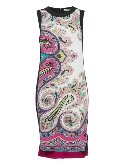 Pre-owned Etro Midi Paisley Print Dress In White