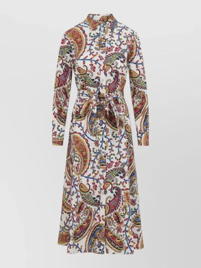 Etro Midi Shirt Dress Belted Waist Paisley In Multi