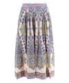 Etro Paisley Print Cotton Midi Skirt In Beige