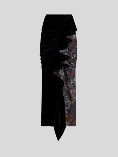 Etro Asymmetric Paisley-print Midi Skirt In Black
