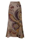 Etro Floral-print Ribbed Midi Skirt In Brown