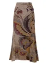 Etro Floral-print Ribbed Midi Skirt In Gray