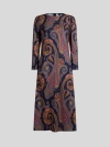 Etro Crepe Midi Dress With Paisley Motif In Brown