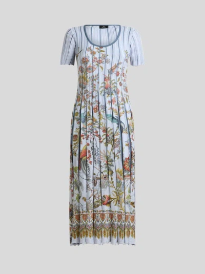 Etro , Midikleid Mit Plisseefalten Aus Einer Baumwollmischung Mit Platziertem Print, Damen, Grösse 50 In Blue