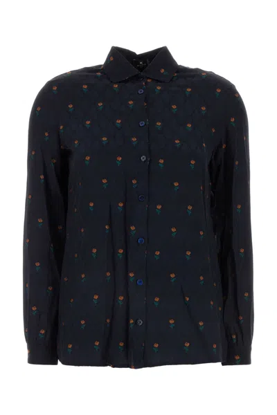 ETRO MIDNIGHT BLUE SATIN SHIRT