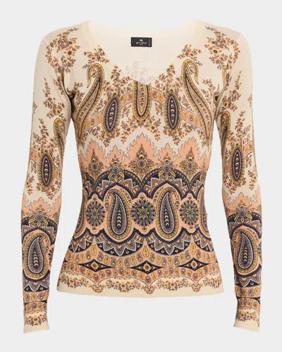 Etro Midnight Dream Printed V-neck Sweater In Neutral