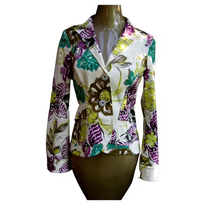 Pre-owned Etro Milano Crisp Vibrant Floral Print Cotton Jacket Size 42 21st C In Black