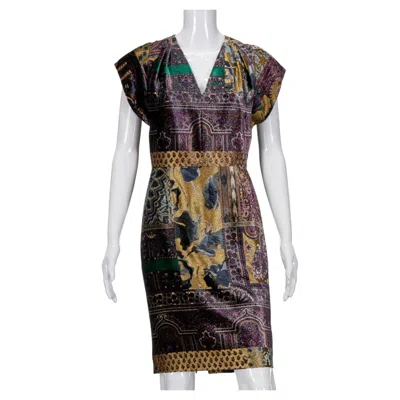 Pre-owned Etro Milano Jewel-tone Metallic Velvet Cocktail Dress, Italy, Early 2000s In Black