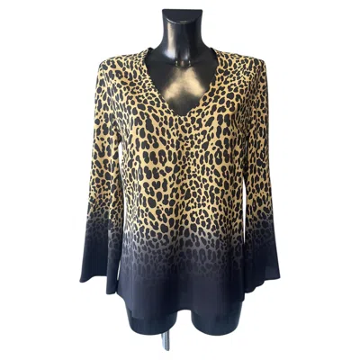 Pre-owned Etro Milano Silk Leopard Print Ombre Blouse, Early 2000s In Black