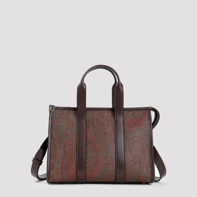 Etro Mini Arnica Cotton Handbag, 27cm In Brown