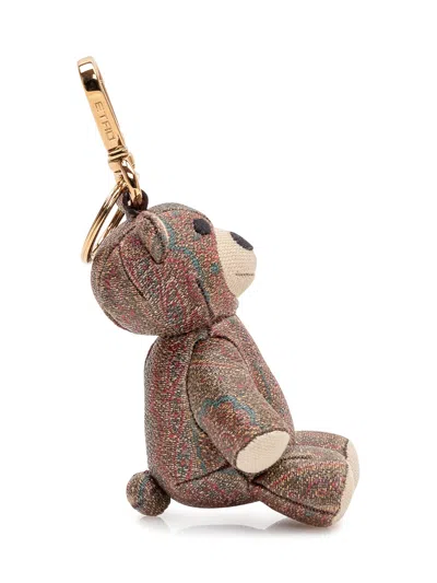 Etro Mini Charm Keychain In Marrone