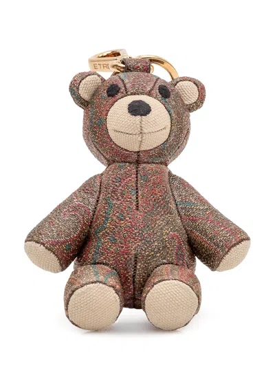 Etro Mini Charm Keychain In Marrone