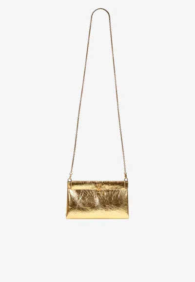Etro Mini Clutch Talk In Laminated Leather In Gold