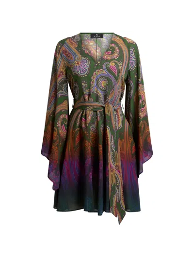 Etro Mini Dress With Belt And Degradé Paisley Motif In Multi