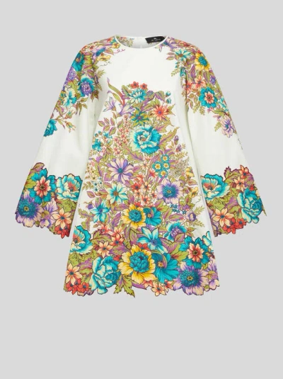 Etro Floral-print Cotton Minidress In Multicolor