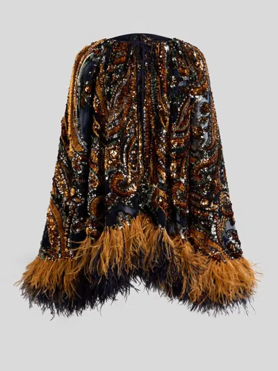 Etro , Mini Dress With Sequins And Ostrich Feathers, Woman, Multicolour, Size 38