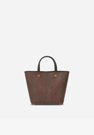 Etro Mini Essential Arnica Paisley Jacquard Tote Bag In Brown