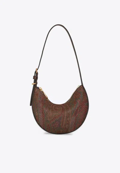 Etro Mini Essential Paisley Hobo Bag In Brown