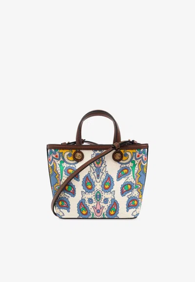 Etro Mini Essential Paisley Print Tote Bag In Multicolor
