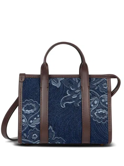 Etro Mini Floral-jacquard Denim Tote Bag In Blue