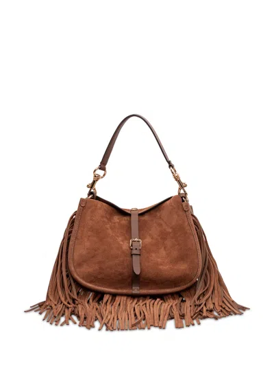 Etro Mini Fringe Suede Shoulder Bag In Brown