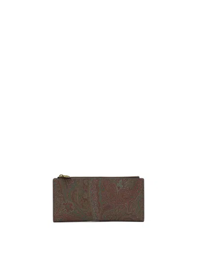 Etro Mini Jacquard Wallet With Mixed Closure Design In Gray