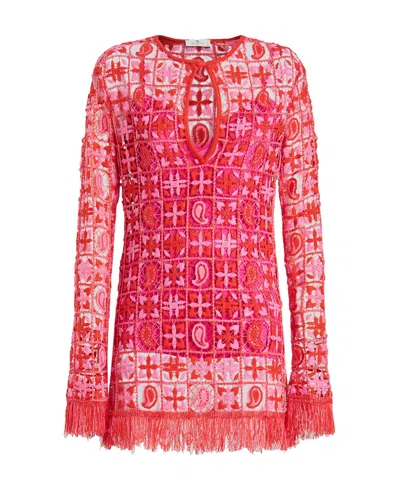 Etro Mini Knit Dress With Fringes In Pink