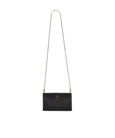 Etro Mini Leather Clutch Talk With Chain Shoulder Strap In Black