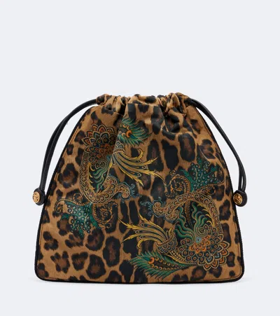 Etro Mini Leopard-print Pouch In Brown