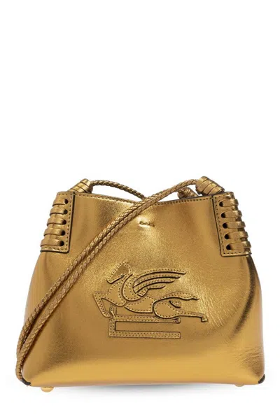Etro Mini Libra Laminated Leather Crossbody Bag In Gold