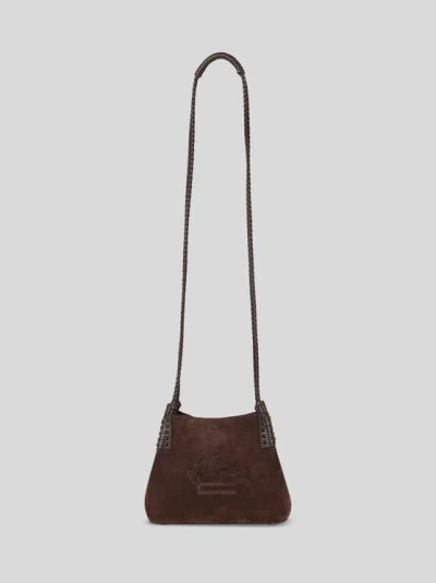 ETRO , MINI LIBRA TOTE BAG IN SUEDE, WOMAN, BROWN