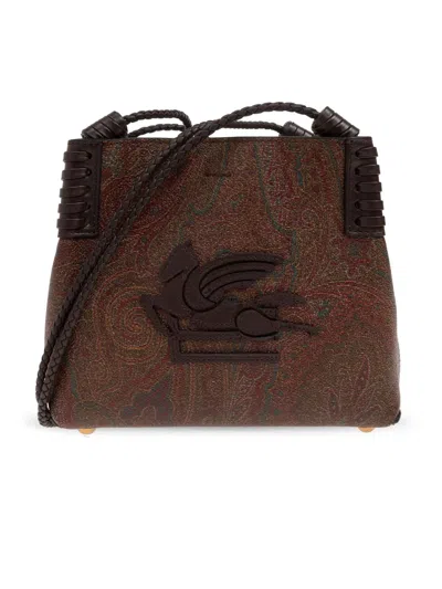 Etro Mini Libra Tote Bag Paisley Jacquard Fabric In Brown