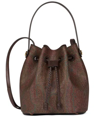 Etro Small Arnica Coated Canvas Bucket Bag In Brown