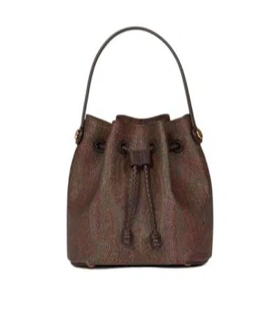 Etro Mini Paisley Bucket Bag In Brown