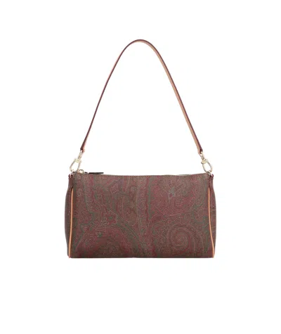 Etro Mini Paisley Contrast-trim Clutch Bag In Brown