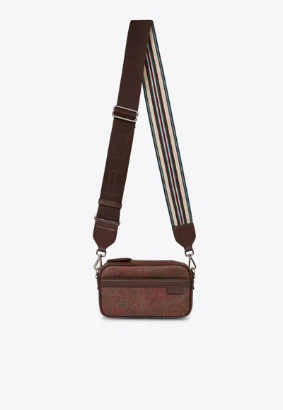 Etro Mini Paisley Jacquard Crossbody Bag In Blue