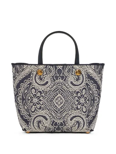 Etro Mini Paisley Jacquard Tote Bag In Gray