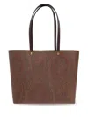 Etro Medium Canvas Shopping Bag With Paisley Pattern In Brown