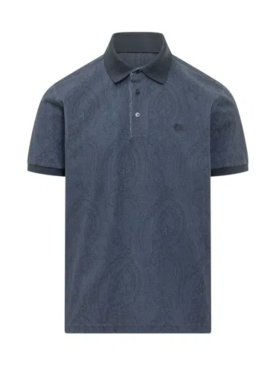 Etro Mini Polo With Stylish Collar And Unique Print In Blue