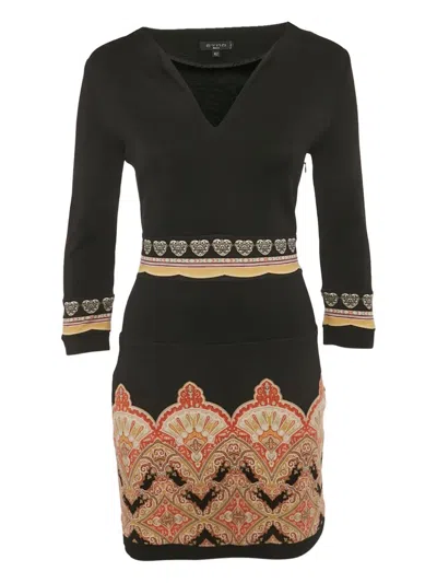 Pre-owned Etro Mini Printed Dress In Black
