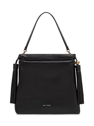 Etro Mini Shoulder Bag With Tassels And Single Handle In Black