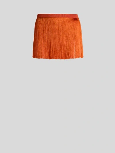 Etro , Mini Skirt With Fringing, Woman, Orange, Size 44
