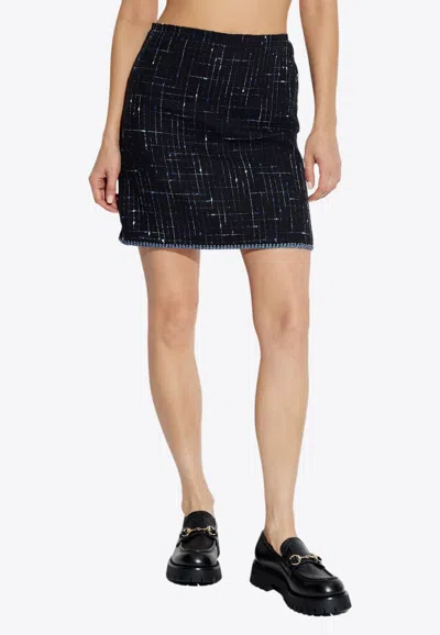Etro Mini Tweed Skirt In Navy