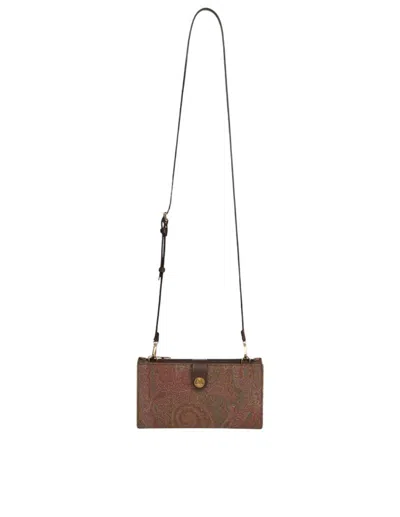 Etro Mini Wallet With Jacquard Fabric And Removable Strap In Brown