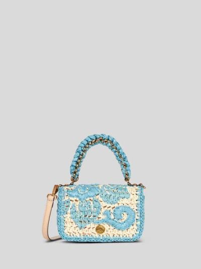 Etro Mini Woven Raffia Bond Bag In Light Blue