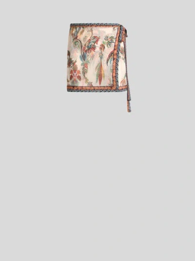 Etro , Mini-strandrock Aus Seersucker Mit Paisley-foliage-motiv, Damen, Weiss In White