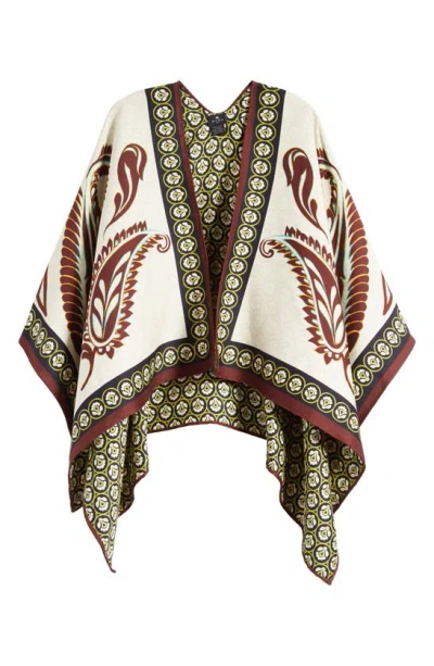 Etro Mixed Print Cotton Reversible Cape In Ivory Multi